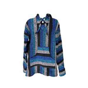 90s Grunge Black, Blue, And White Baja Hoodie